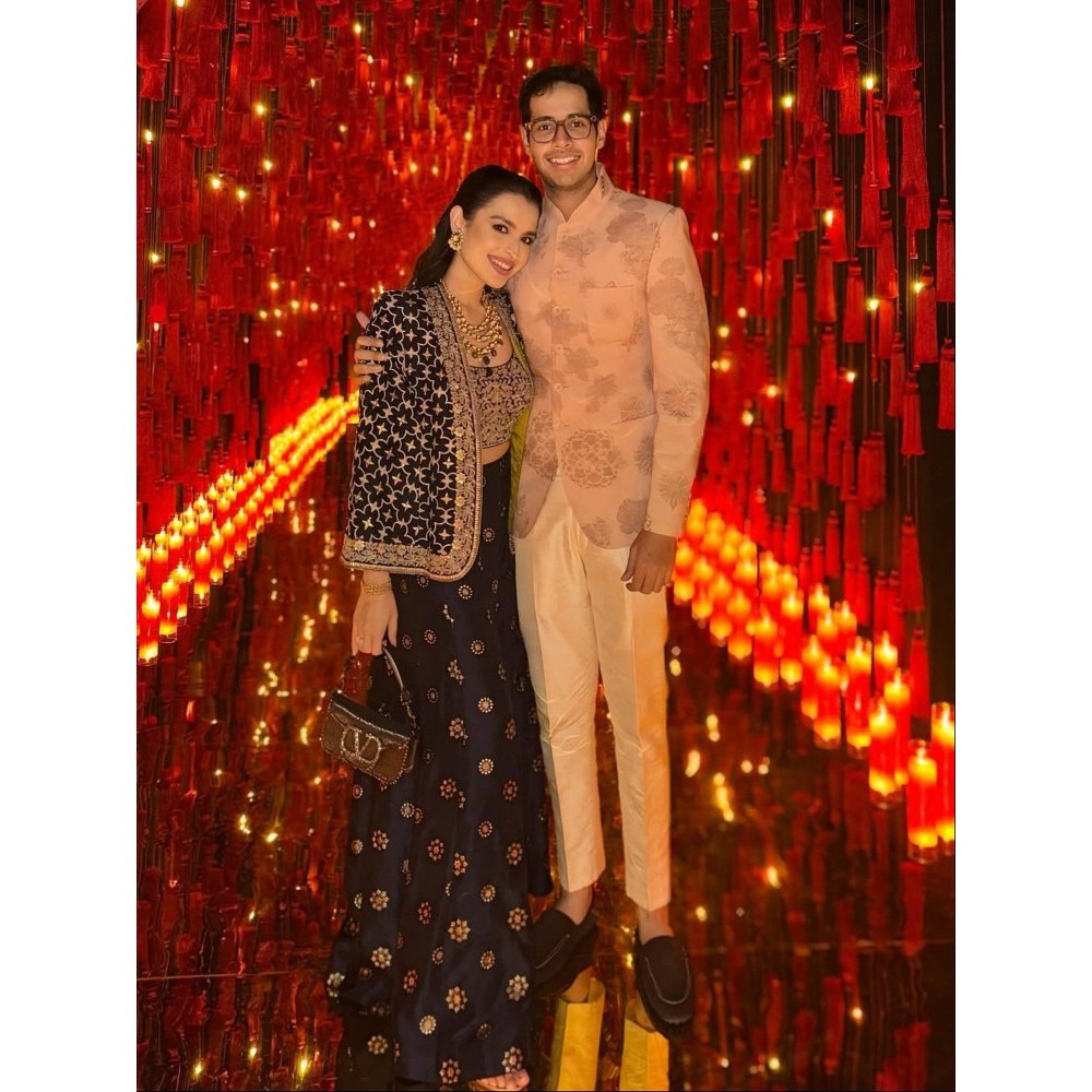 Gopi Vaid Saachi Bhasin In Shaina Blue Crop Top with Palazzo and Jacket