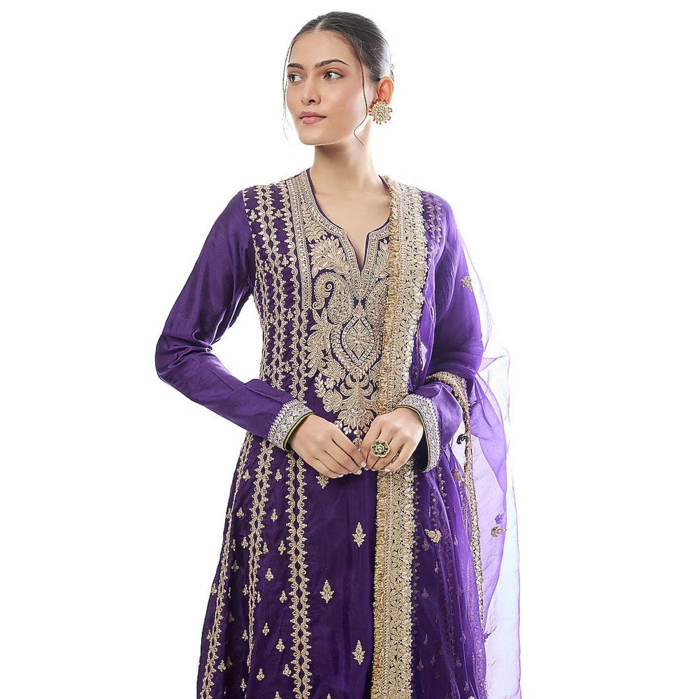 Gopi Vaid Zahina Purple Kurta with Churidar and Dupatta