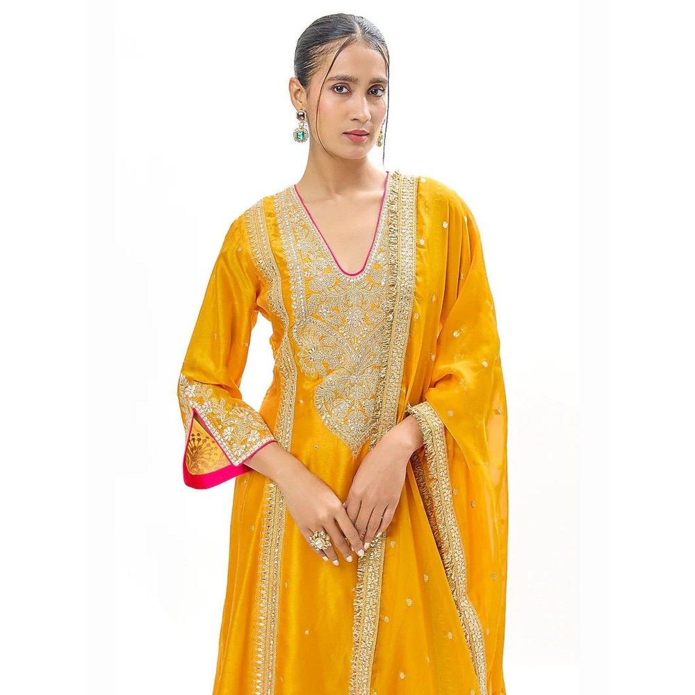 Gopi Vaid Alizeh Mustard Kurta with Palazzo and Dupatta