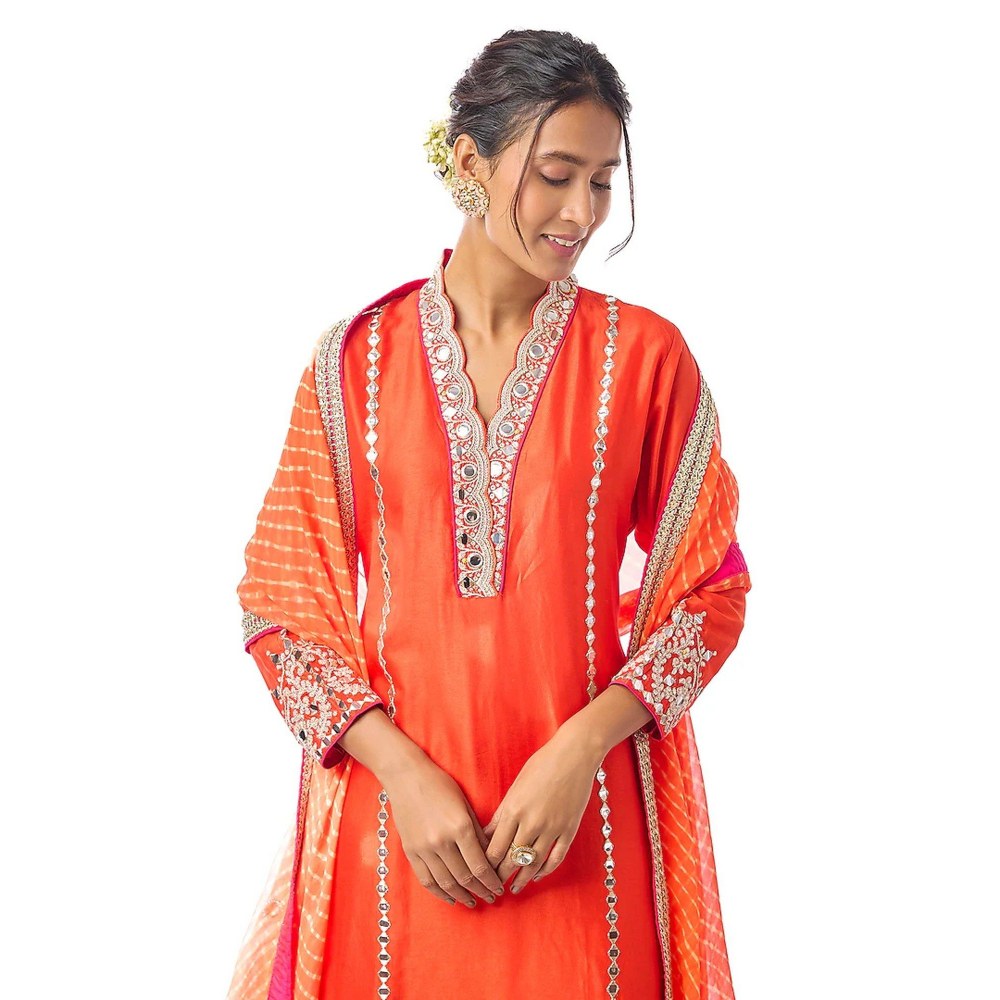Gopi Vaid Kayra Orange Kurta with Palazzo and Dupatta