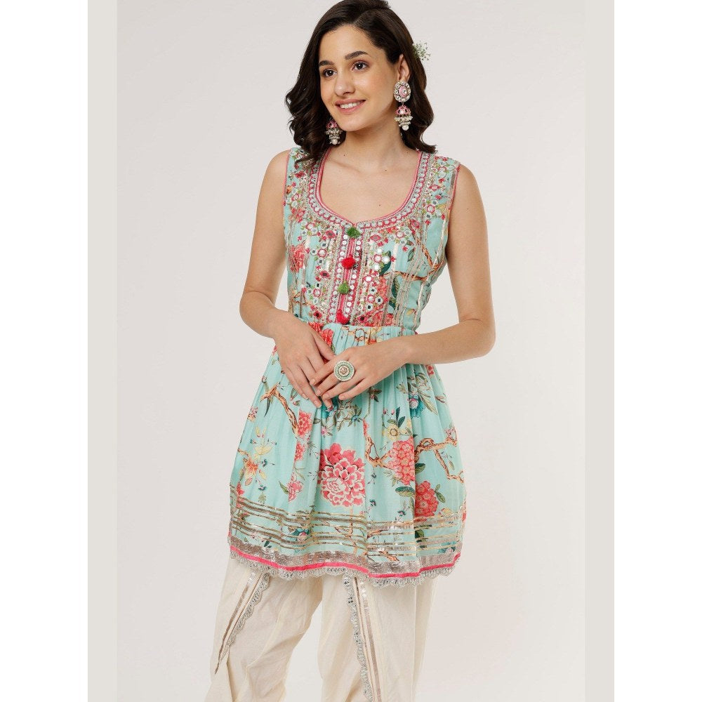 Gopi Vaid Suhani Sleeveless Blue Top with Dhoti