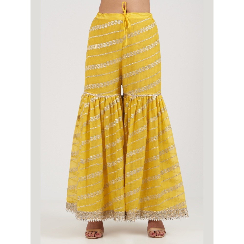 Gopi Vaid Rati with Jamdani Yellow Kurta with Sharara and Dupatta