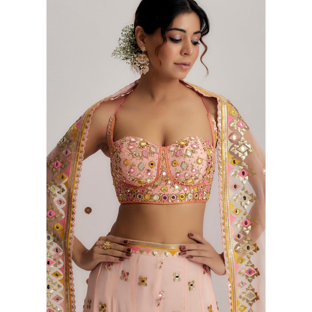 Gopi Vaid Ira Bustier Pink Blouse with Sharara and Dupatta