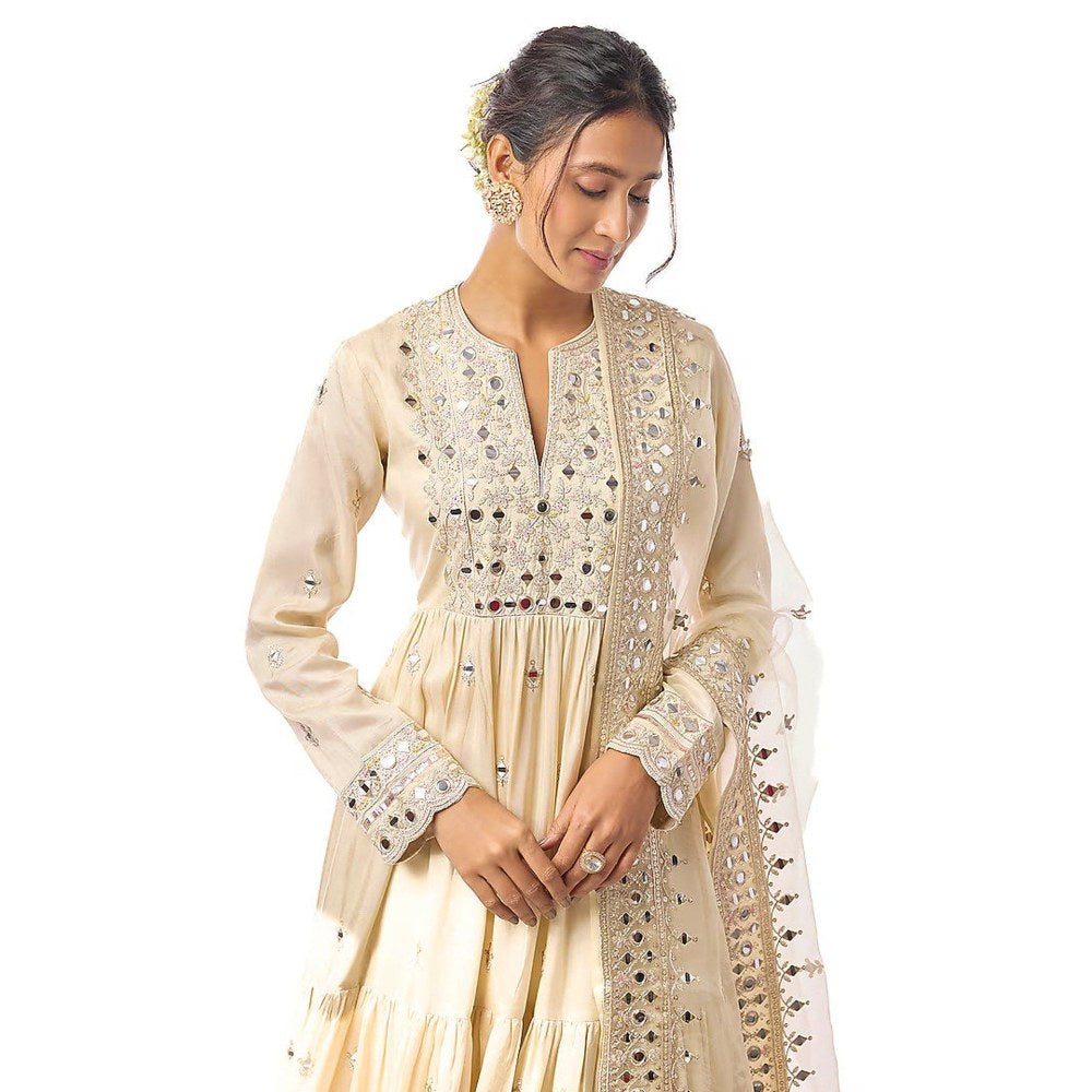 Gopi Vaid Arundhati Ivory Anarkali Kurta with Palazzo and Dupatta