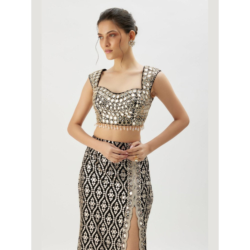Gopi Vaid Madhulika Black Blouse with Skirt