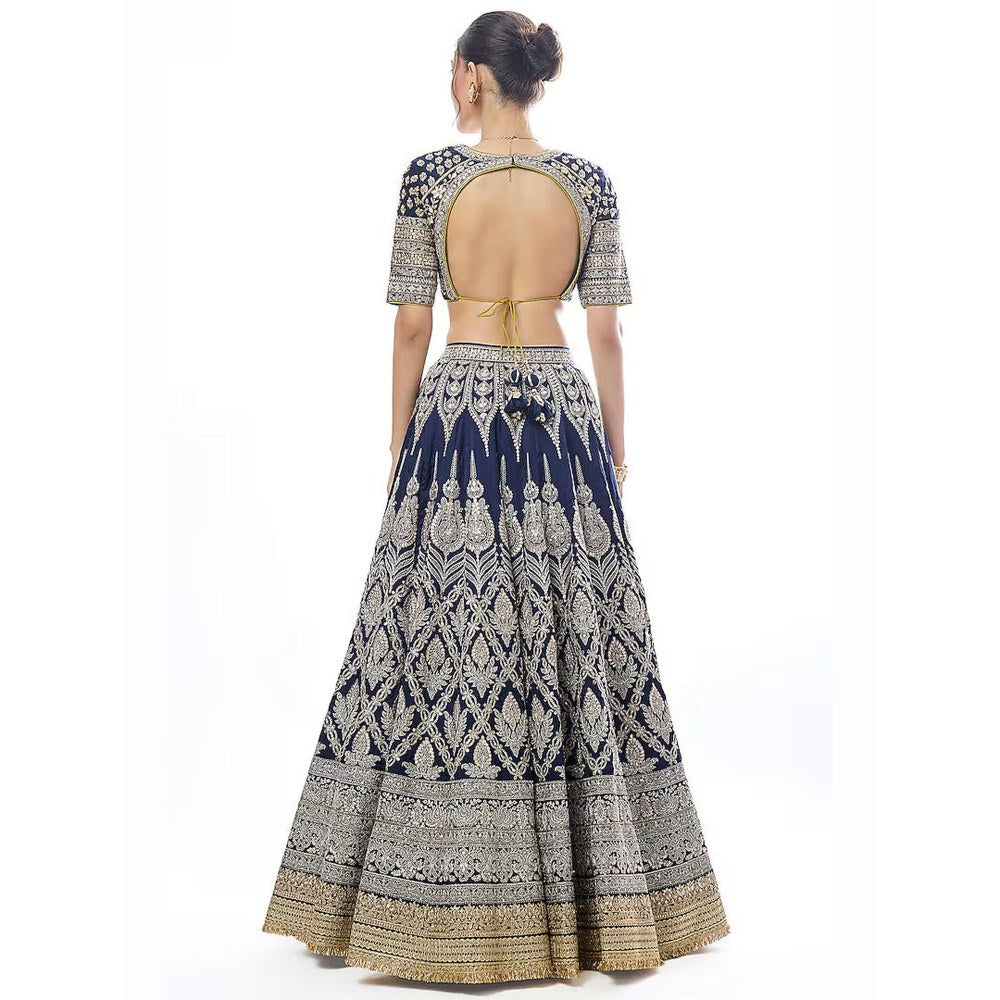 Gopi Vaid Hazrat Navy Blue Skirt with Blouse and Dupatta