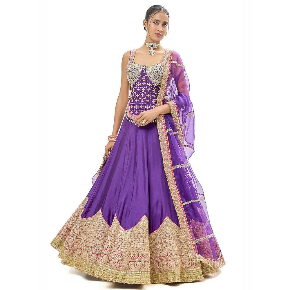 Gopi Vaid Mariyam Purple Skirt with Blouse and Dupatta