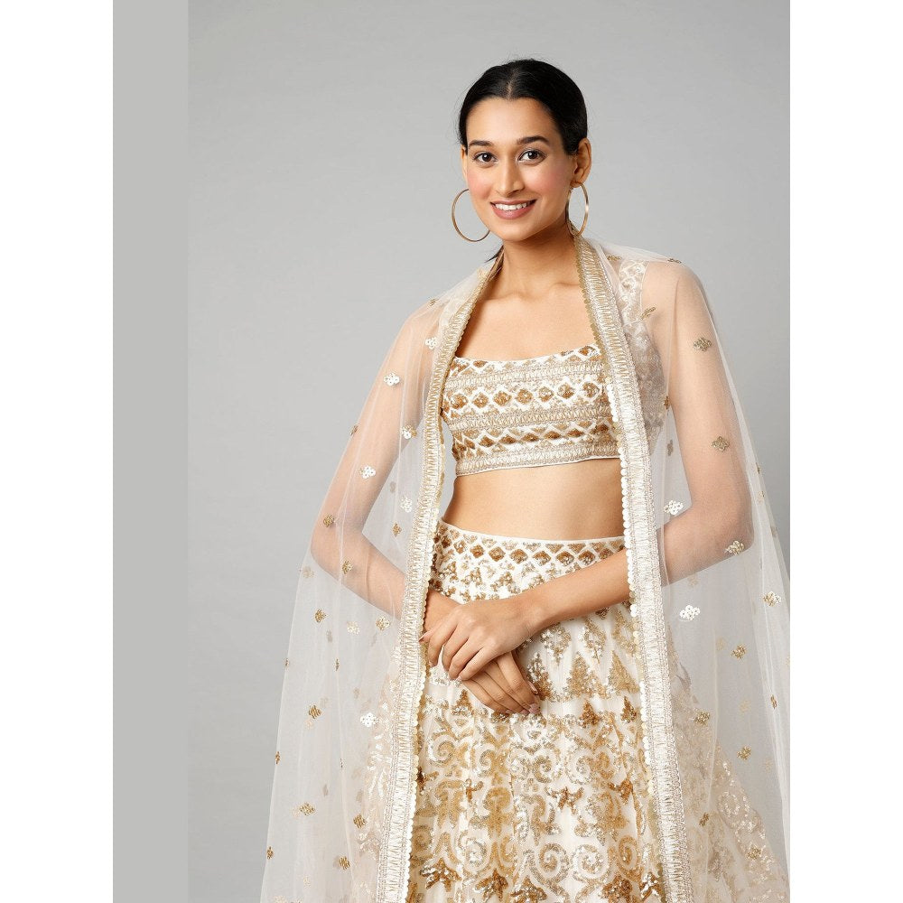 Gopi Vaid Meknis Ivory Skirt with Blouse and Dupatta
