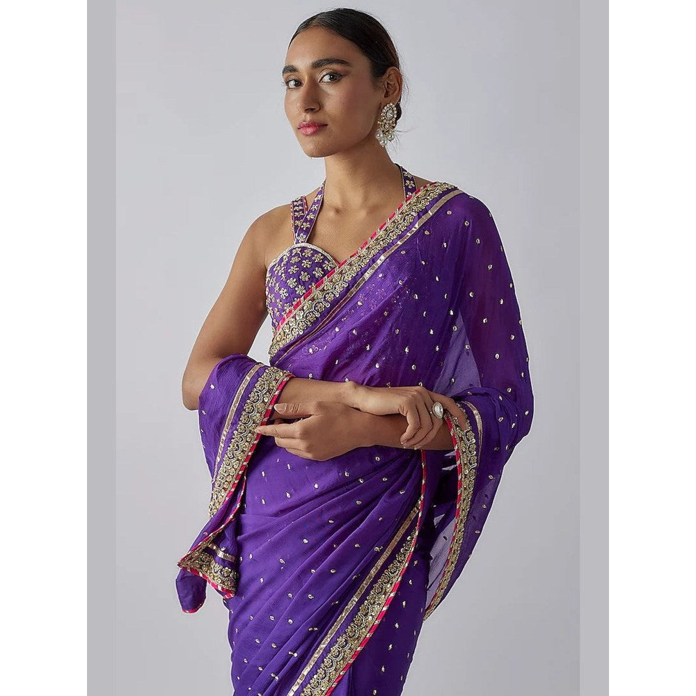 Gopi Vaid Purple Golconda Uzvi Saree with Stitched Blouse