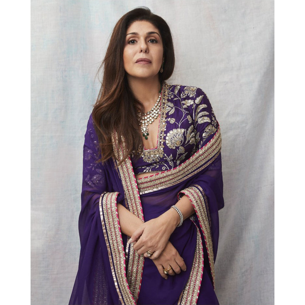 Gopi Vaid Purple Anaita Shroff In Golconda Myra Saree with Stitched Blouse