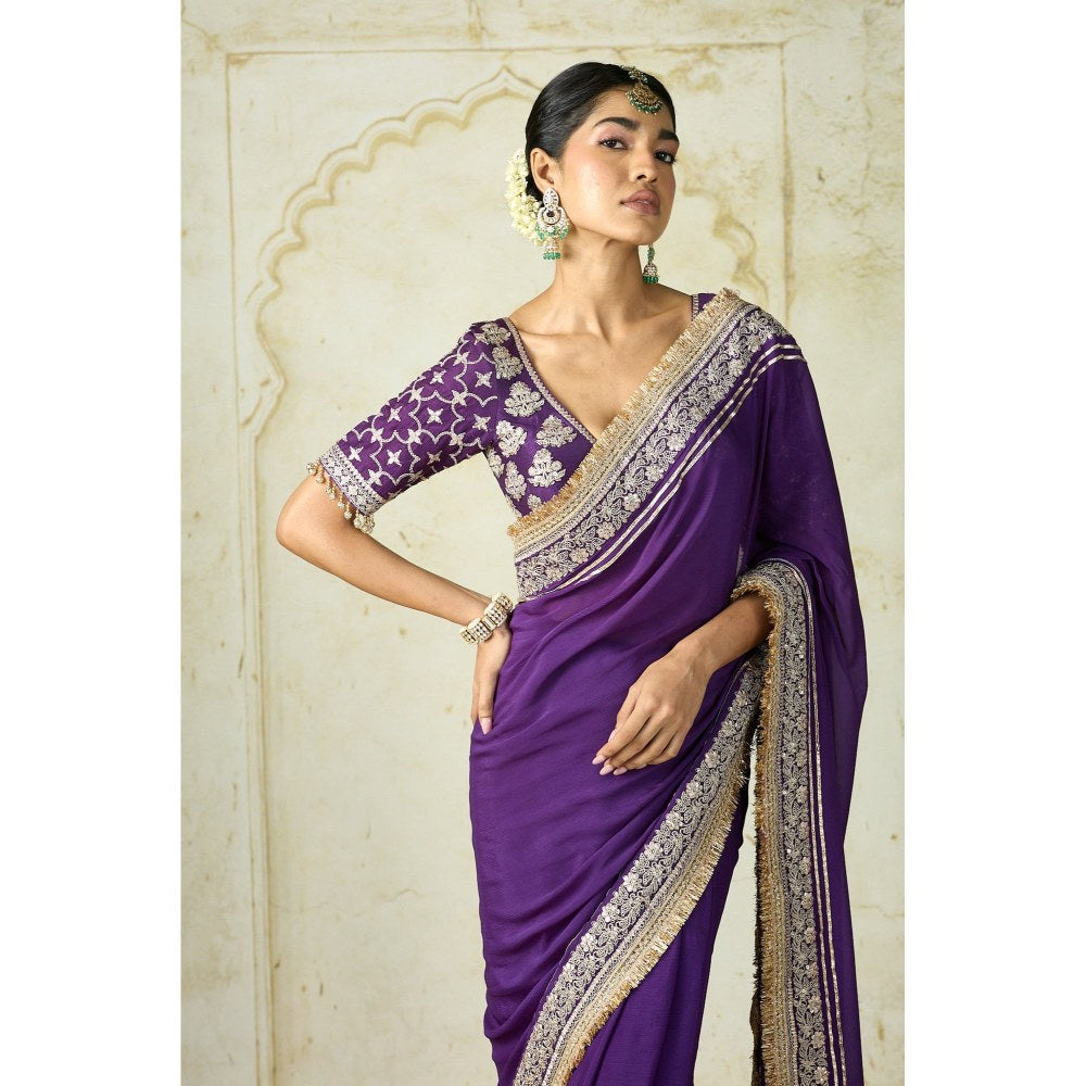 Gopi Vaid Purple Hunr Saree with Stitched Blouse