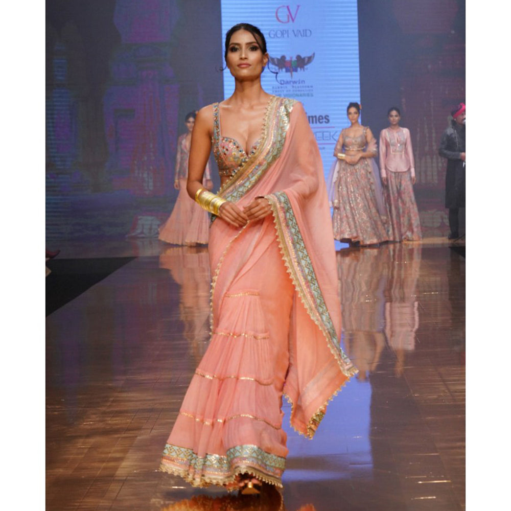 Gopi Vaid Pink Imroz Saree with Stitched Blouse