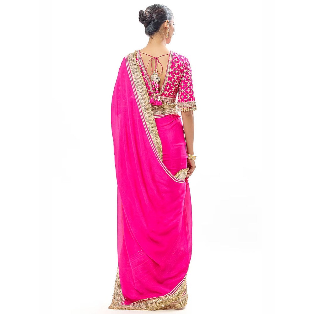 Gopi Vaid Pink Zehra Saree with Stitched Blouse