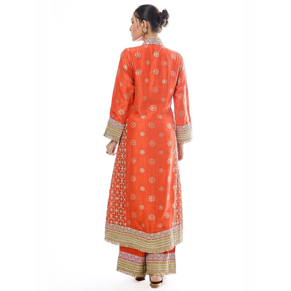 Gopi Vaid Mehrunissa Red Embroidered Anarkali Kurta with Palazzo and Dupatta