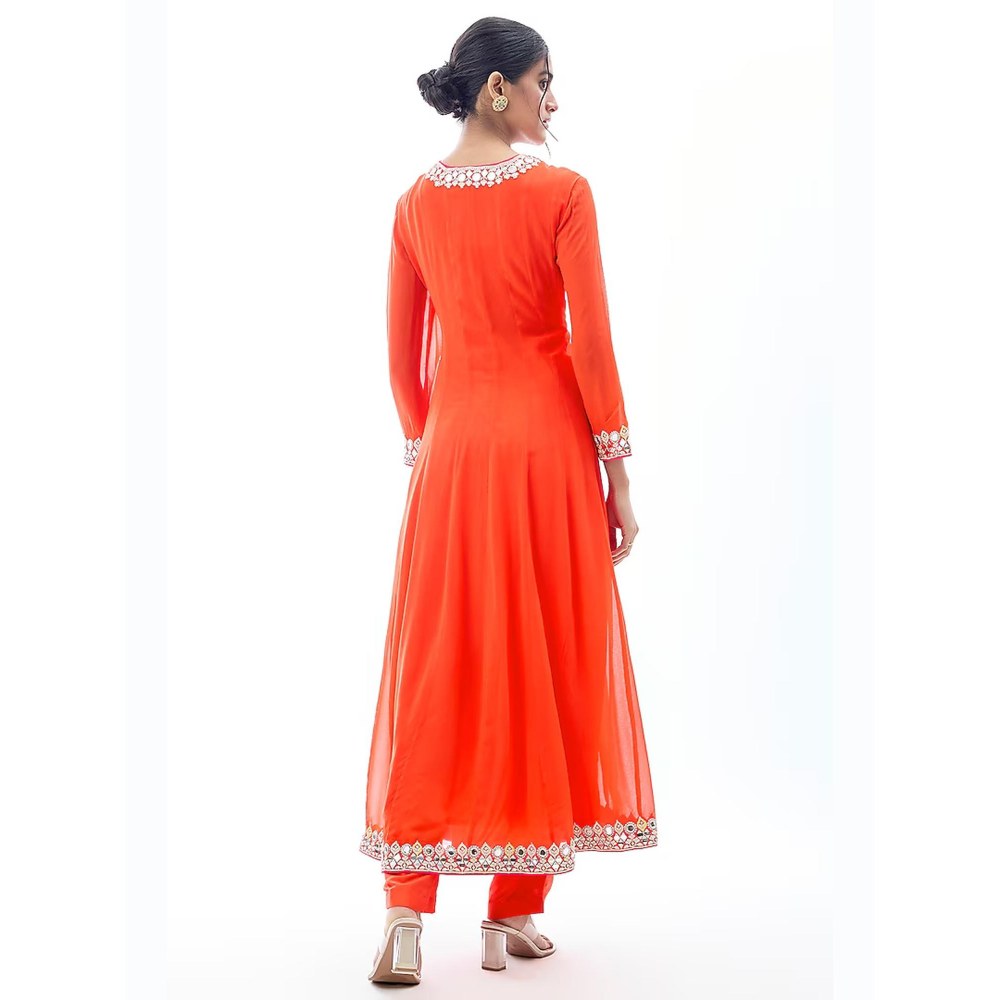 Gopi Vaid Arushi Orange Embroidered Anarkali Kurta with Pant and Dupatta