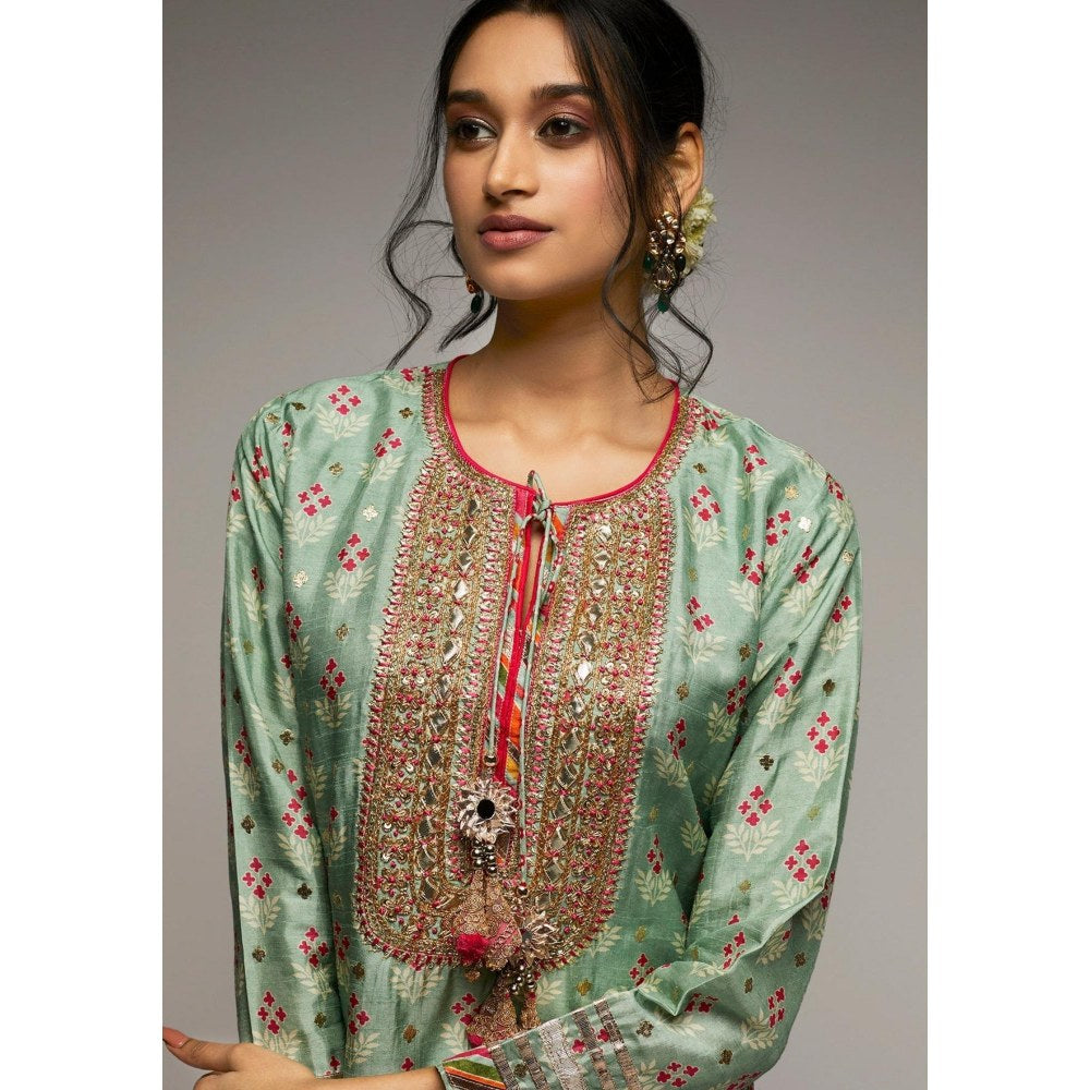 Gopi Vaid Tilla Green Floral Kurti with Palazzo