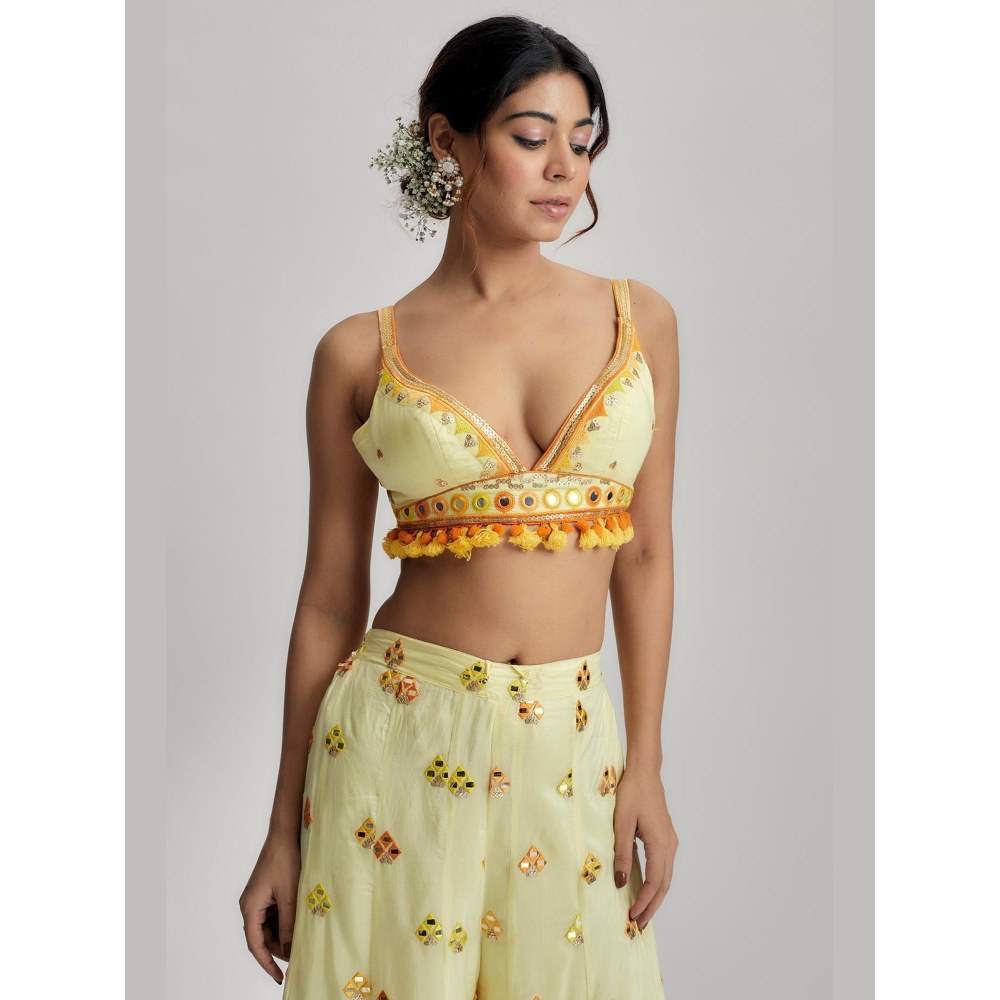 Gopi Vaid Swanica Yellow Embroidered Blouse with Sharara and Dupatta