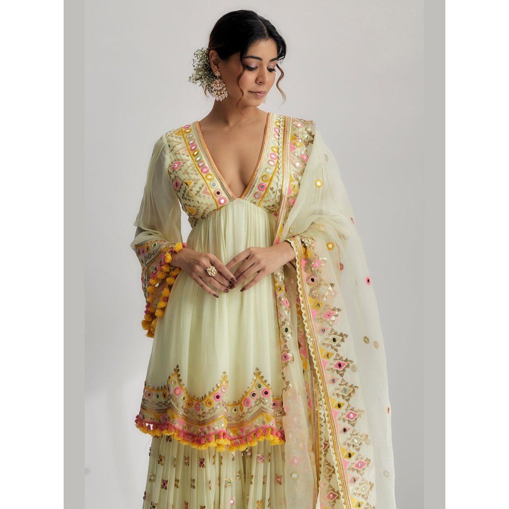 Gopi Vaid Zohra Green Embroidered Kurta with Sharara and Dupatta