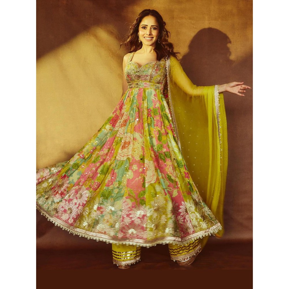 Gopi Vaid Nushrat Multi-Colour Floral Anarkali Kurta with Palazzo and Dupatta