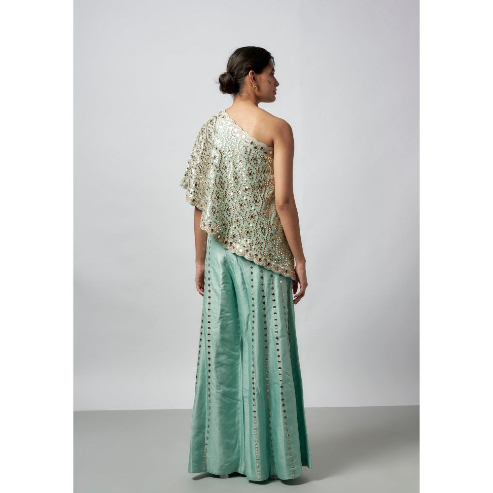 Gopi Vaid Alfia Blue Embroidered Kurti with Palazzo