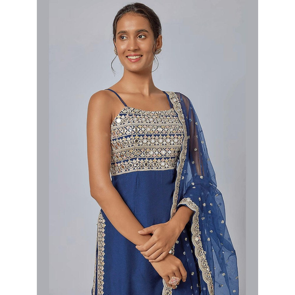 Gopi Vaid Kiah Blue Embroidered Kurta with Sharara and Dupatta