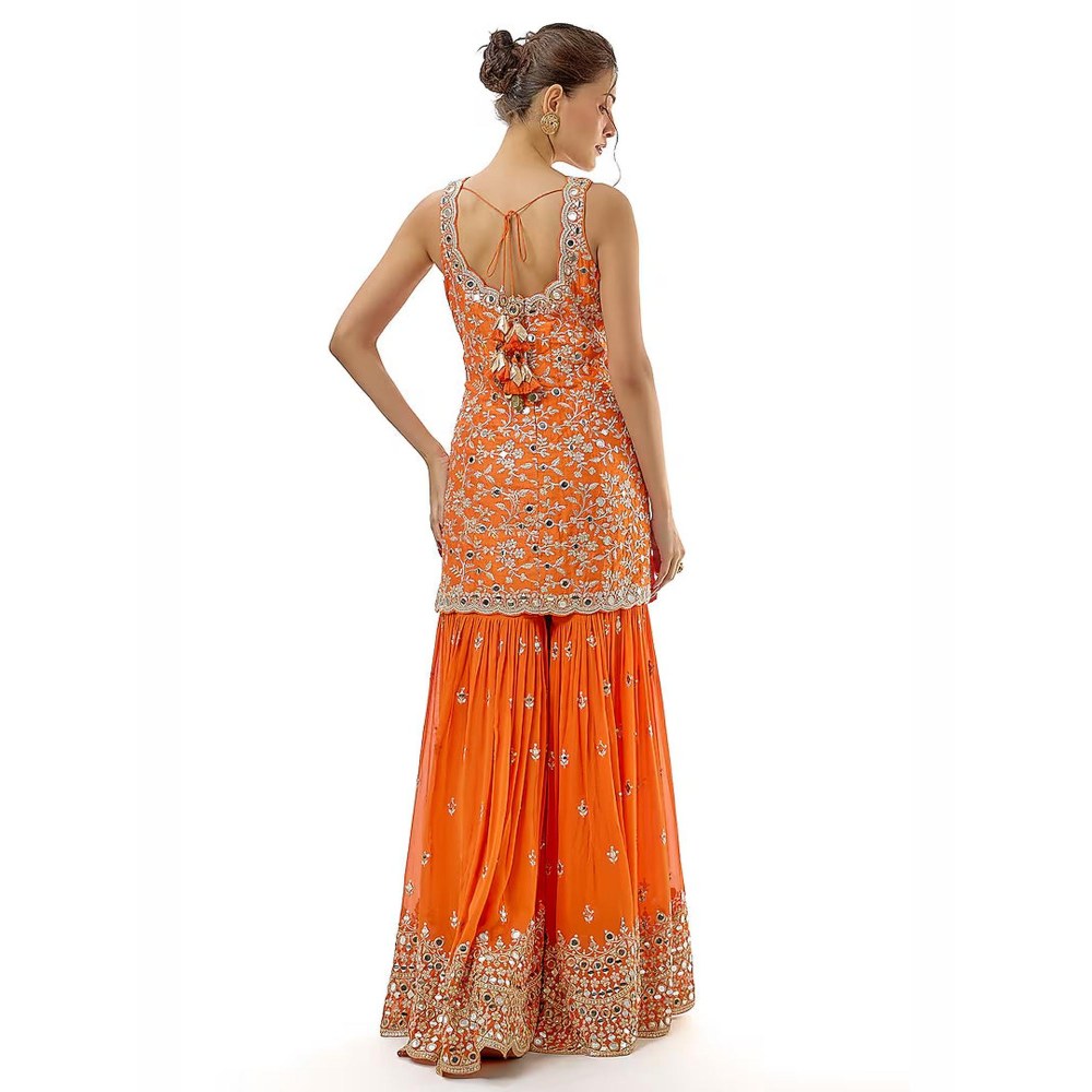 Gopi Vaid Soneera Orange Embroidered Kurta with Sharara and Dupatta
