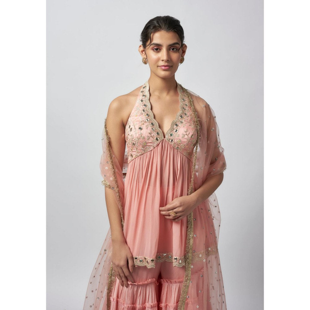 Gopi Vaid Charvi Pink Embroidered Kurta with Sharara and Dupatta