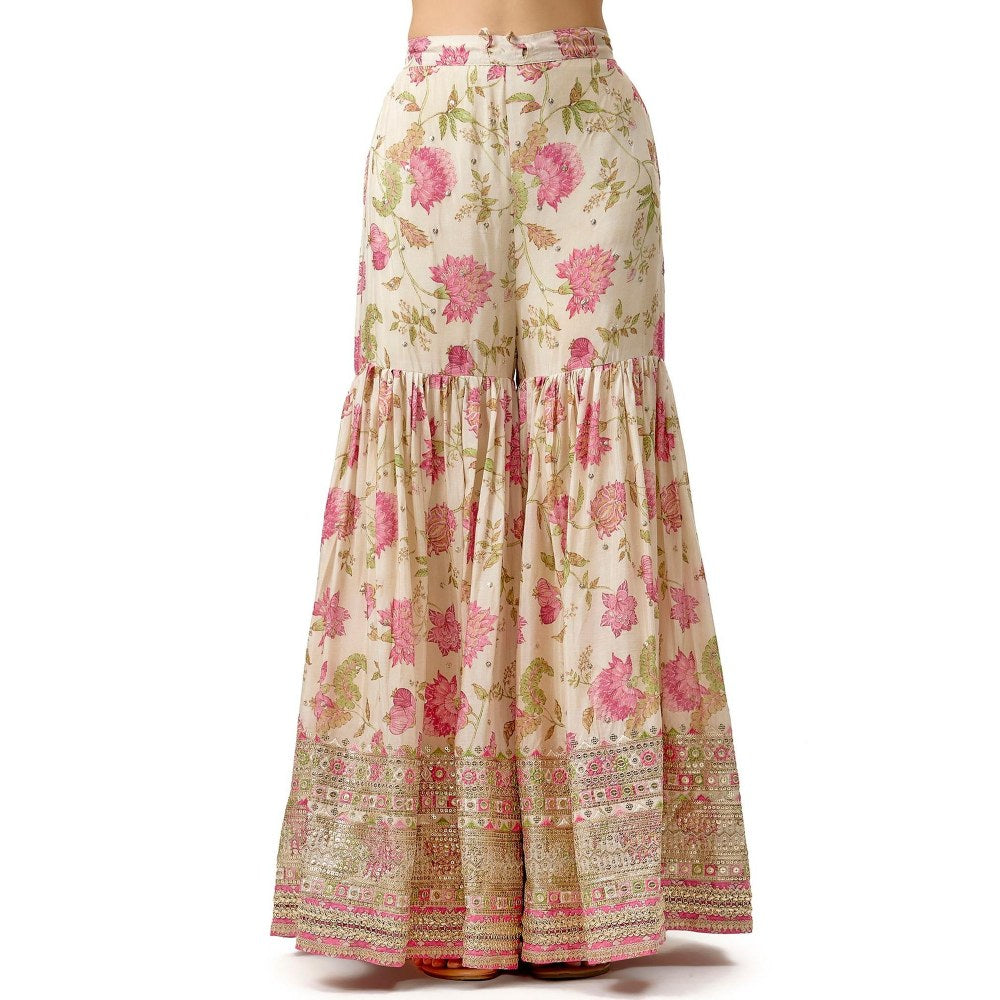 Gopi Vaid Sumedha Ivory Floral Kurta with Sharara
