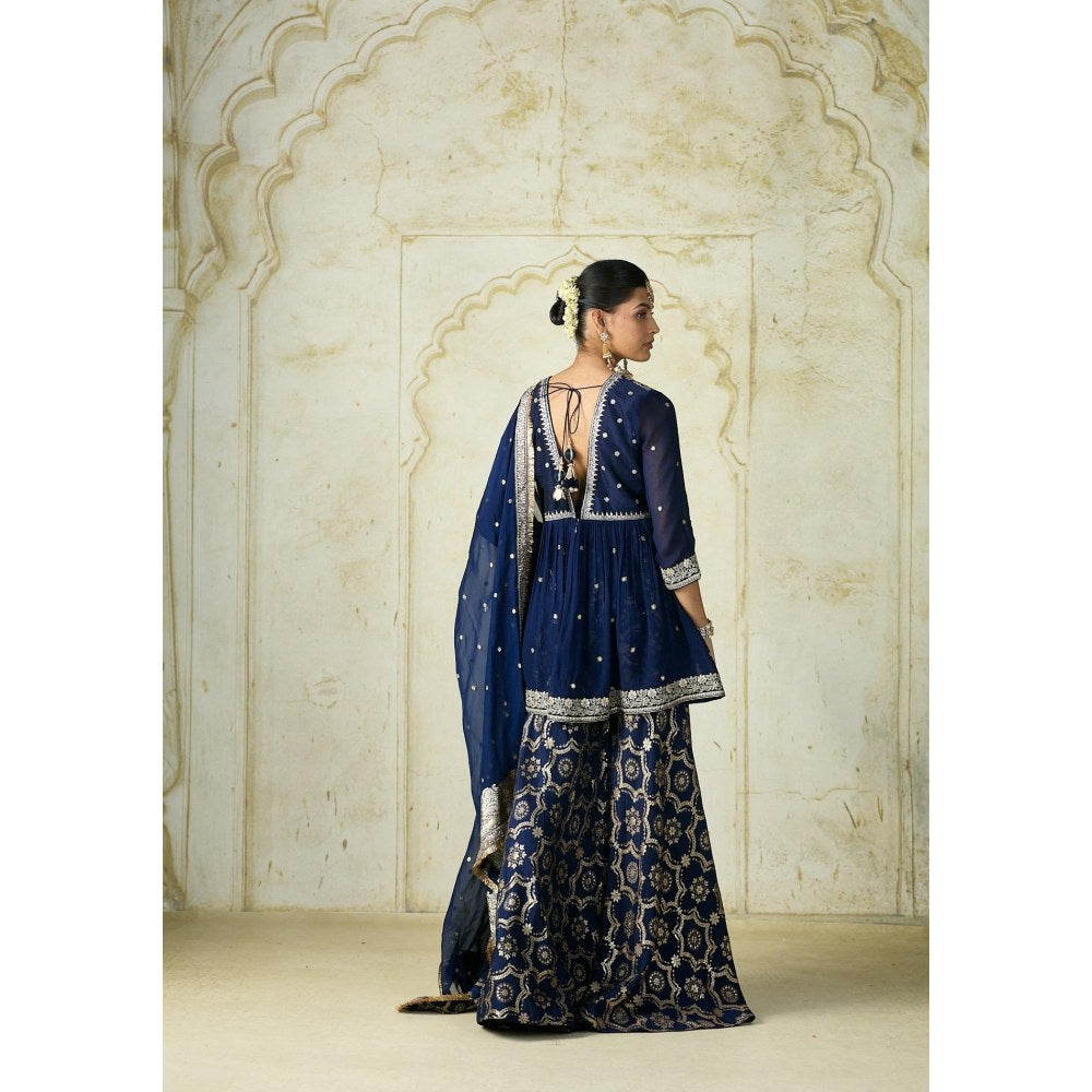 Gopi Vaid Rida Blue Embroidered Kurta with Sharara and Dupatta