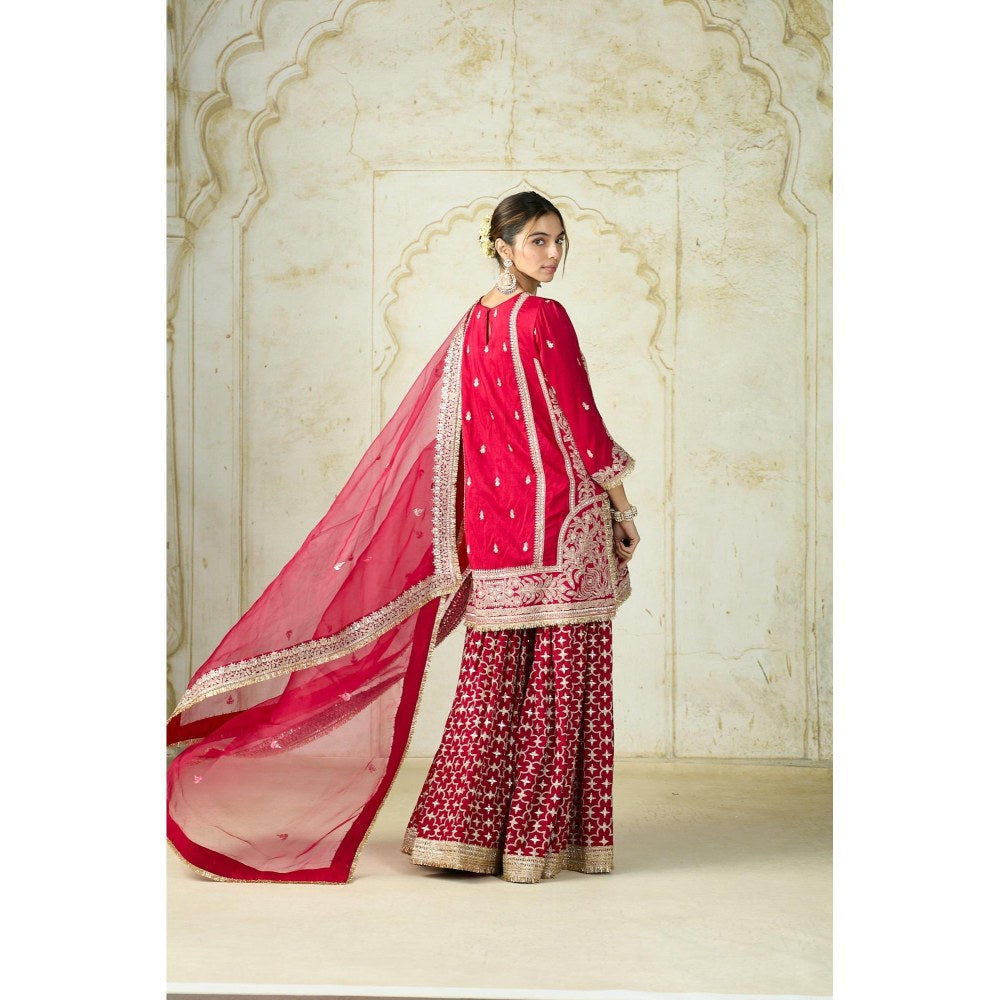 Gopi Vaid Mumtaz Red Embroidered Kurta with Sharara and Dupatta