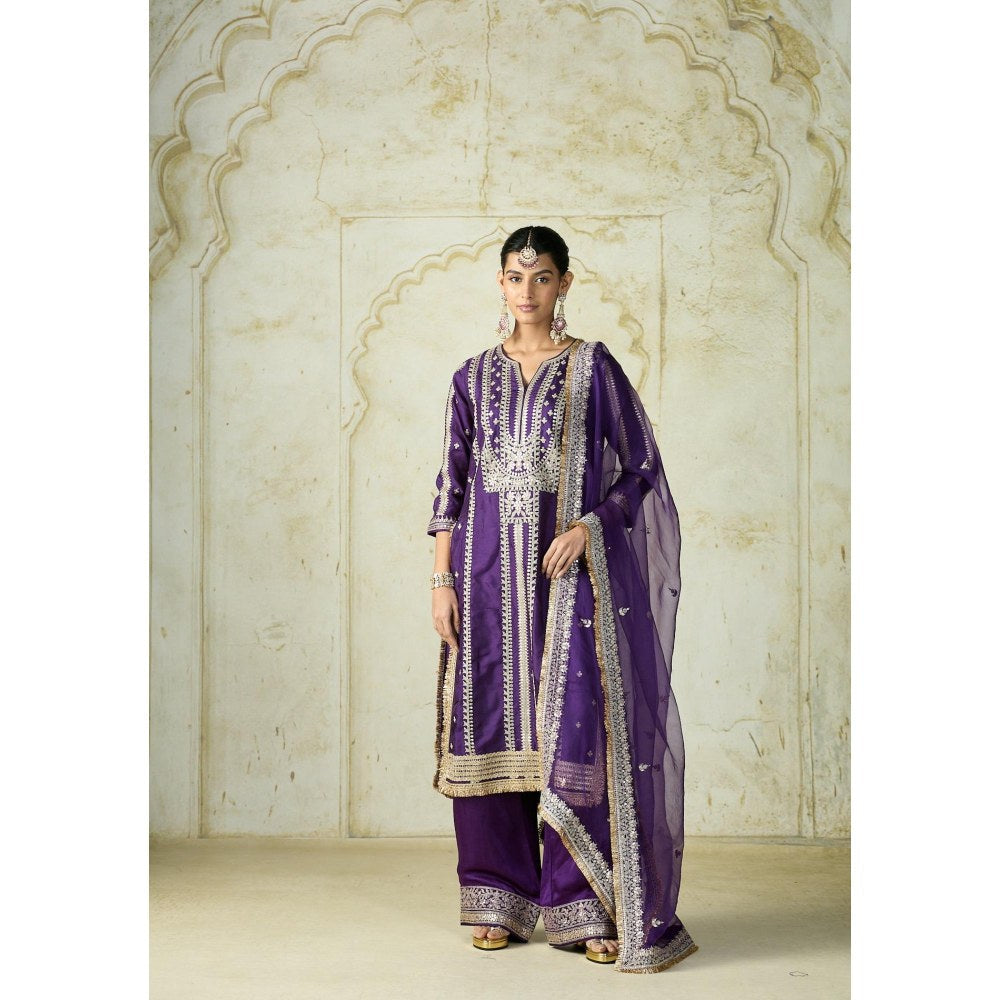 Gopi Vaid Lakshmi Purple Embroidered Kurta with Palazzo and Dupatta