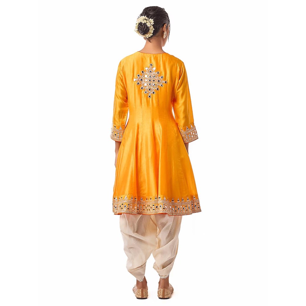 Gopi Vaid Pal Yellow Embroidered Kurta with Dhoti Pant