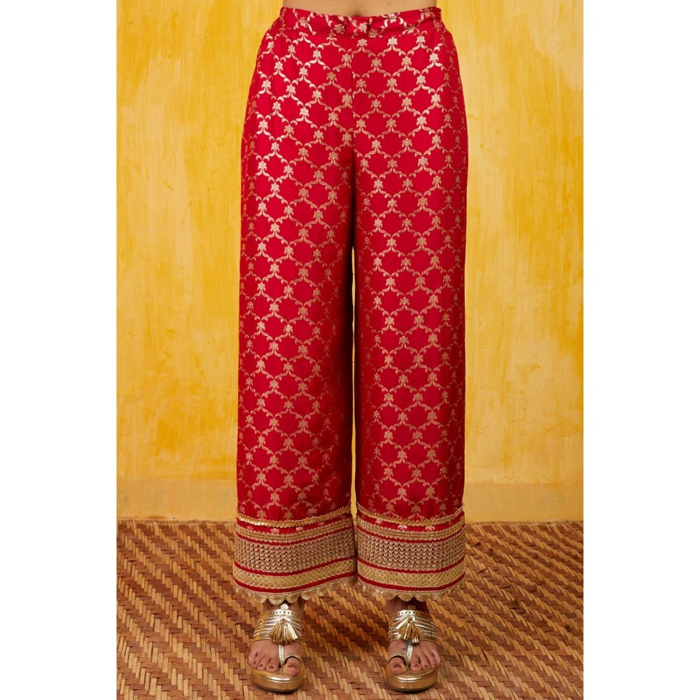 Gopi Vaid Marigold Red Embroidered Kurta with Palazzo and Dupatta