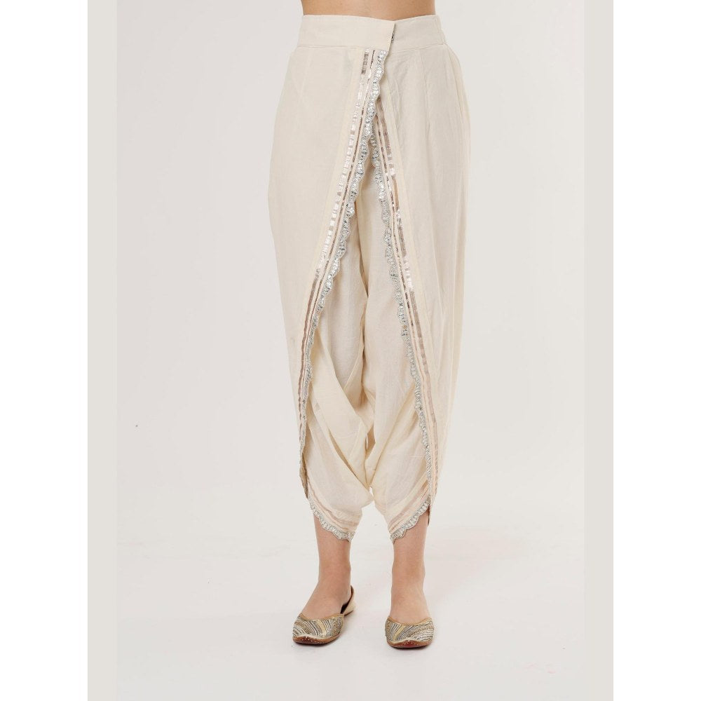 Gopi Vaid Aashna Ivory Floral Kurta with Dhoti Pant