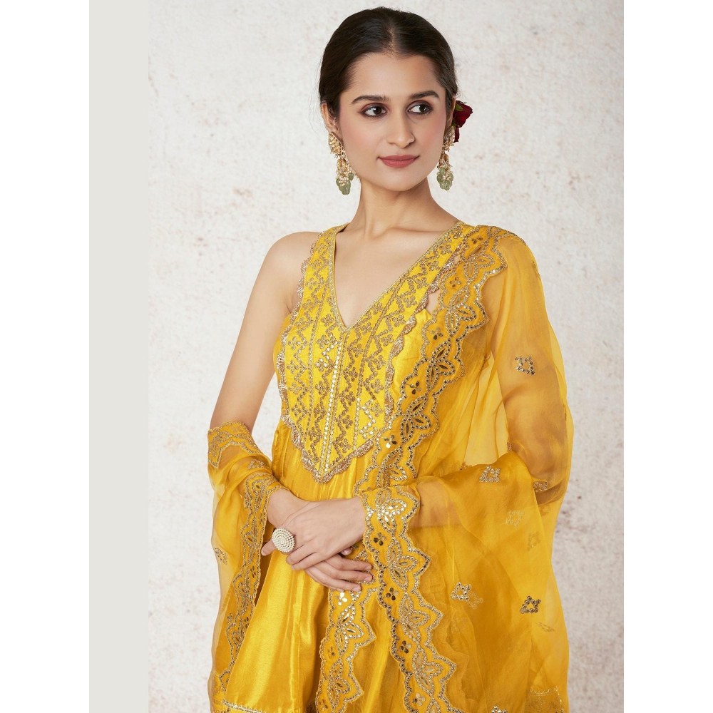 Gopi Vaid Nabha Mustard Embroidered Kurta with Sharara and Dupatta