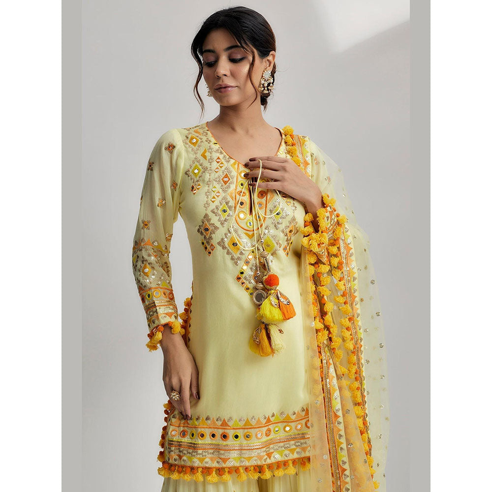Gopi Vaid Yellow Maahika Layered Kurta with Sharara and Dupatta