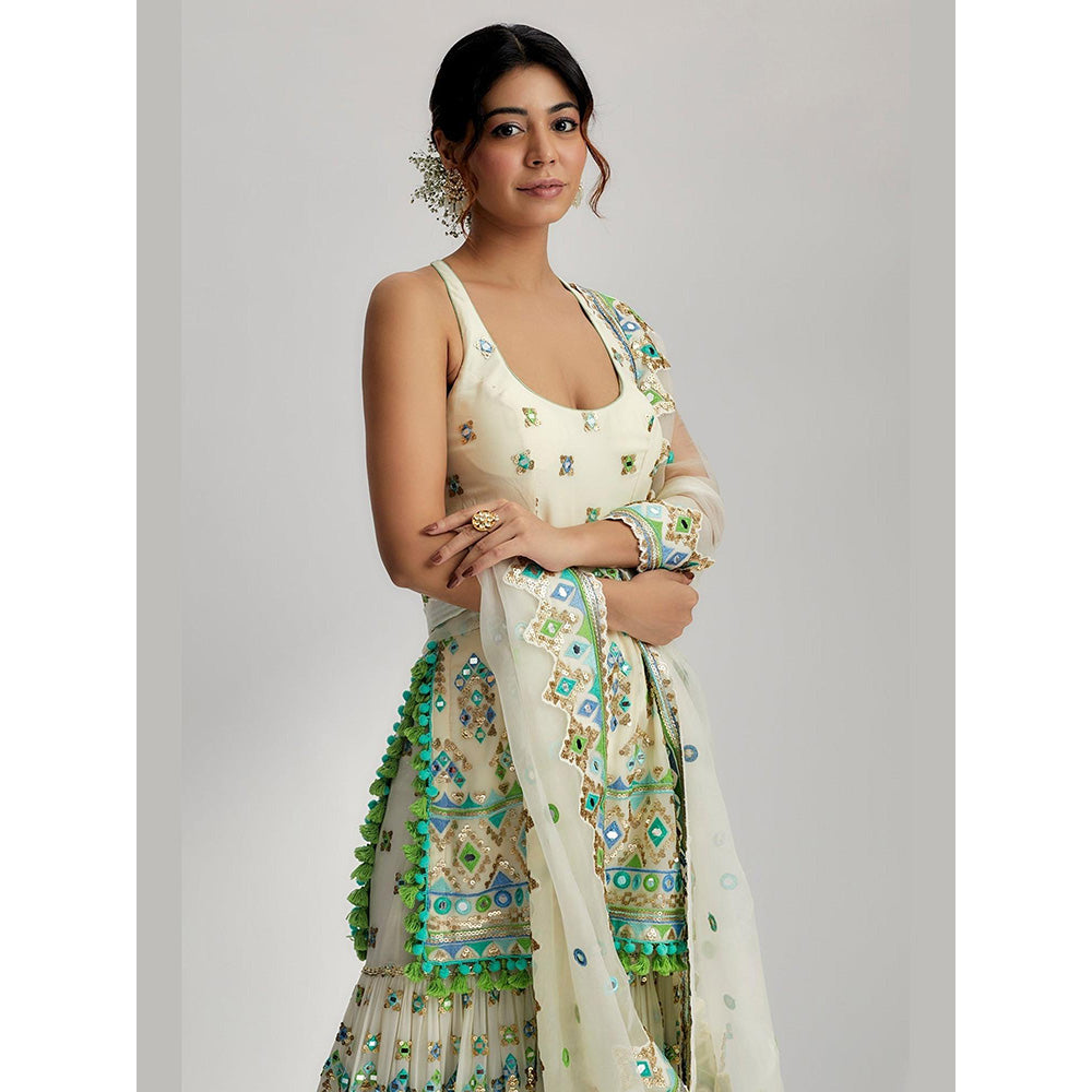 Gopi Vaid Ivory Pritika Kurta with Sharara and Dupatta