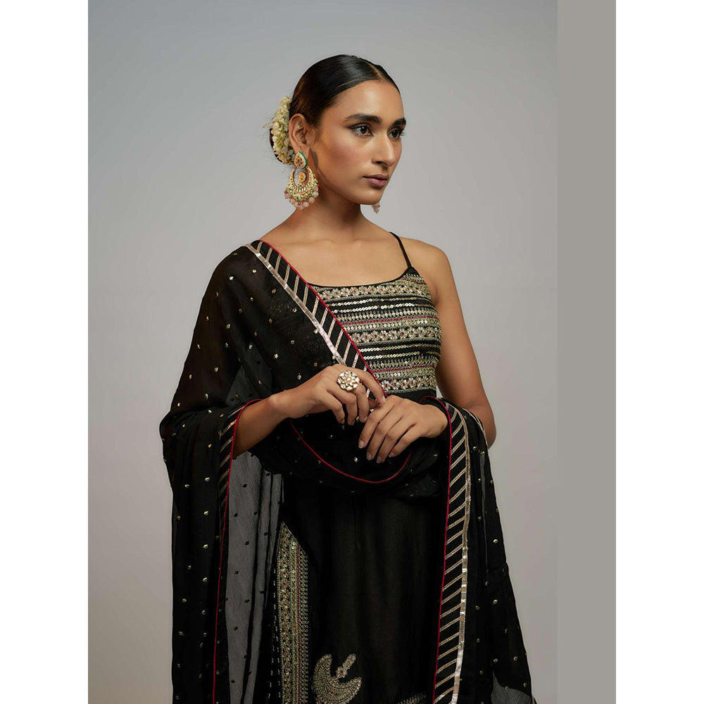 Gopi Vaid Black Golconda Aarva Strappy Kurta with Sharara and Dupatta