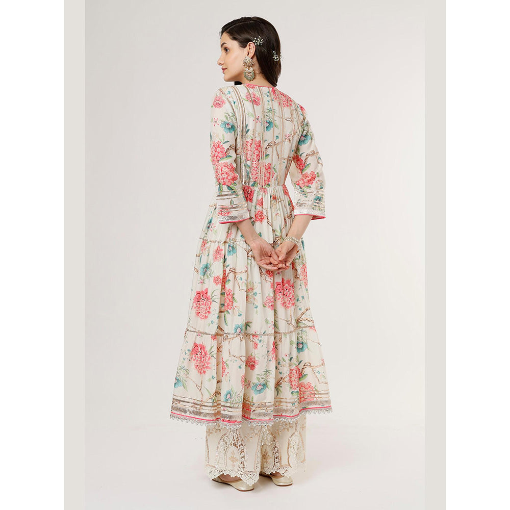 Gopi Vaid Ivory Madhu Tiered Ag Kurta with Palazzo