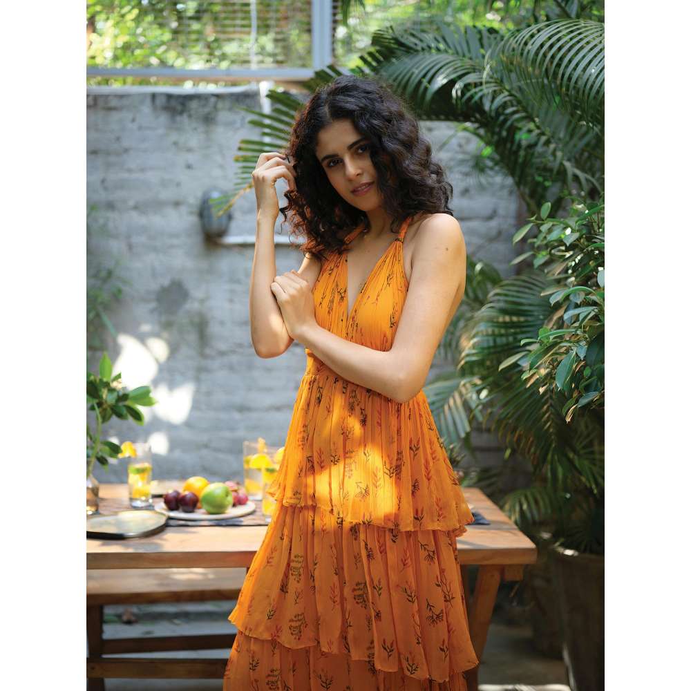 GUAPA Pinar Layered Halter Maxi Dress