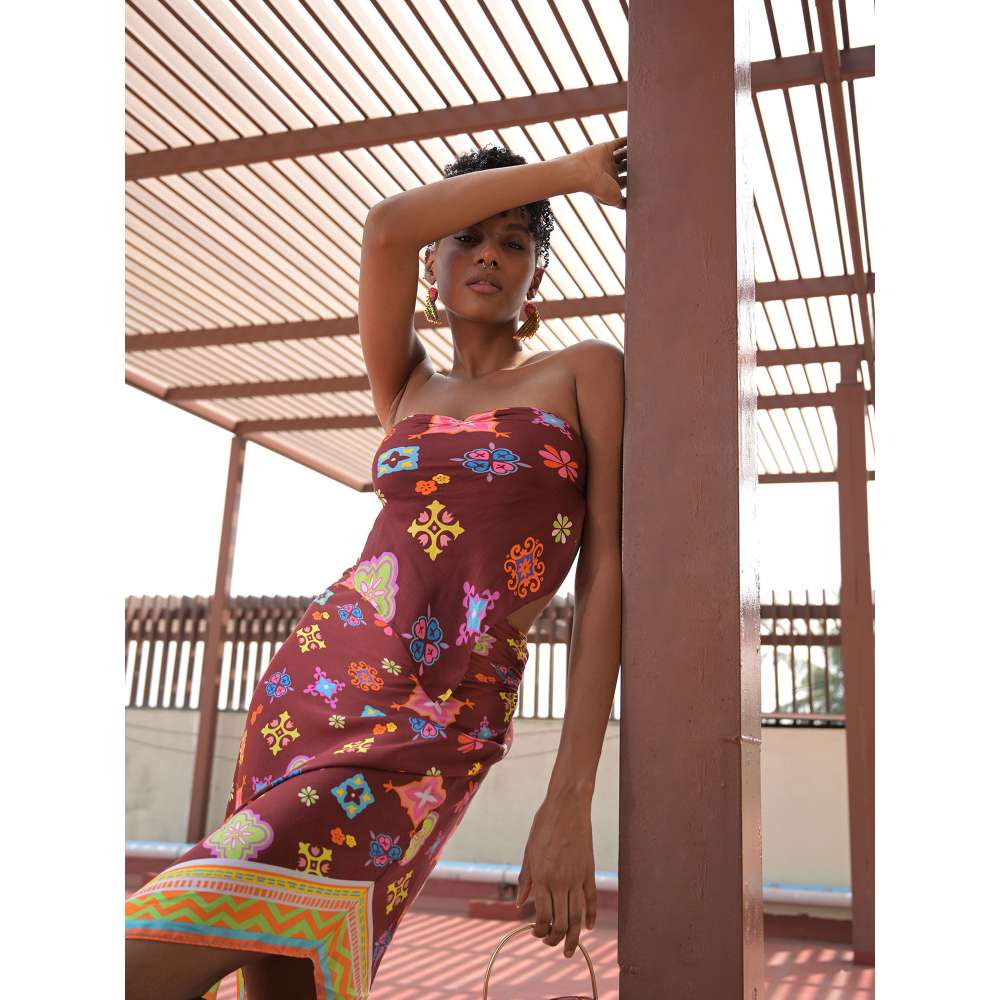 GUAPA Cleopatra Modal Brown Printed Crop Top