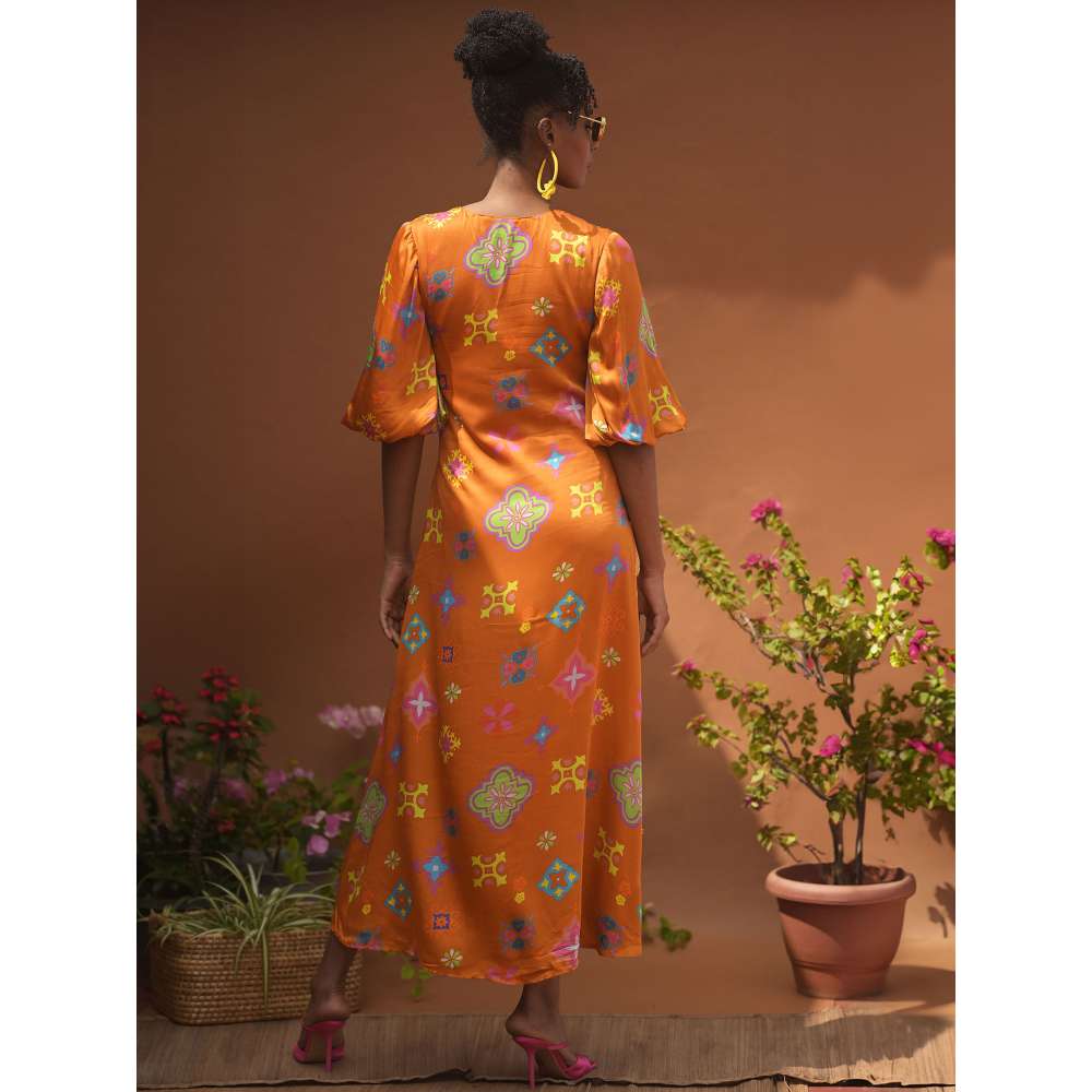 GUAPA Nora Modal Orange Printed Maxi Dress