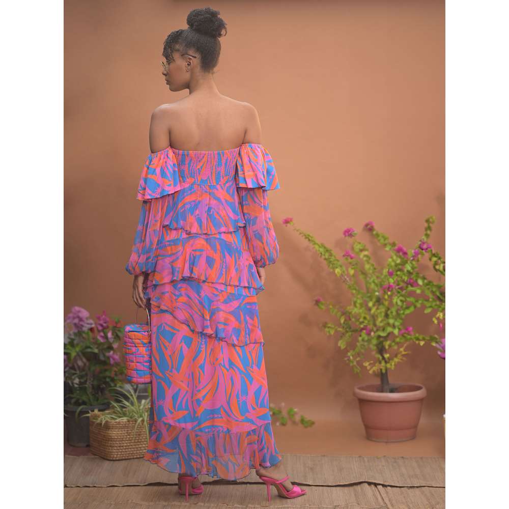 GUAPA Leila Chiffon Multi-Color Printed Maxi Dress