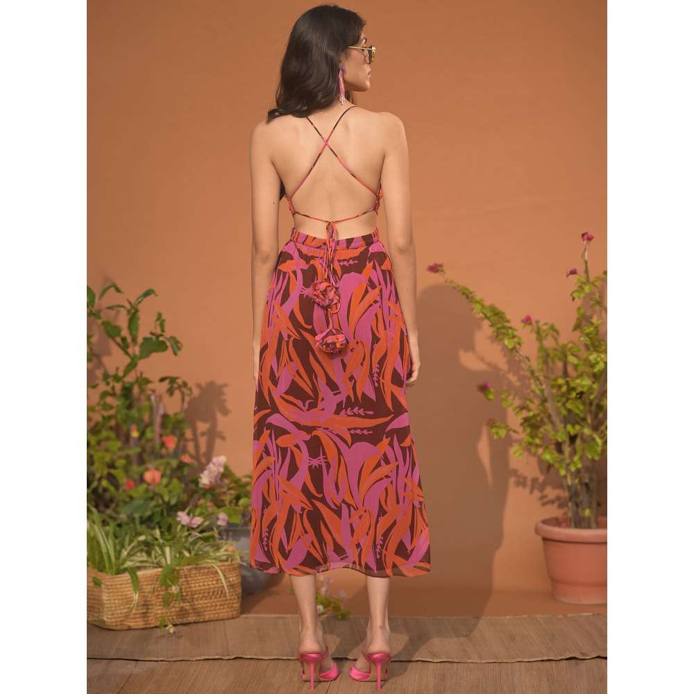 GUAPA Jasmine Chiffon Multi-Color Printed Midi Dress