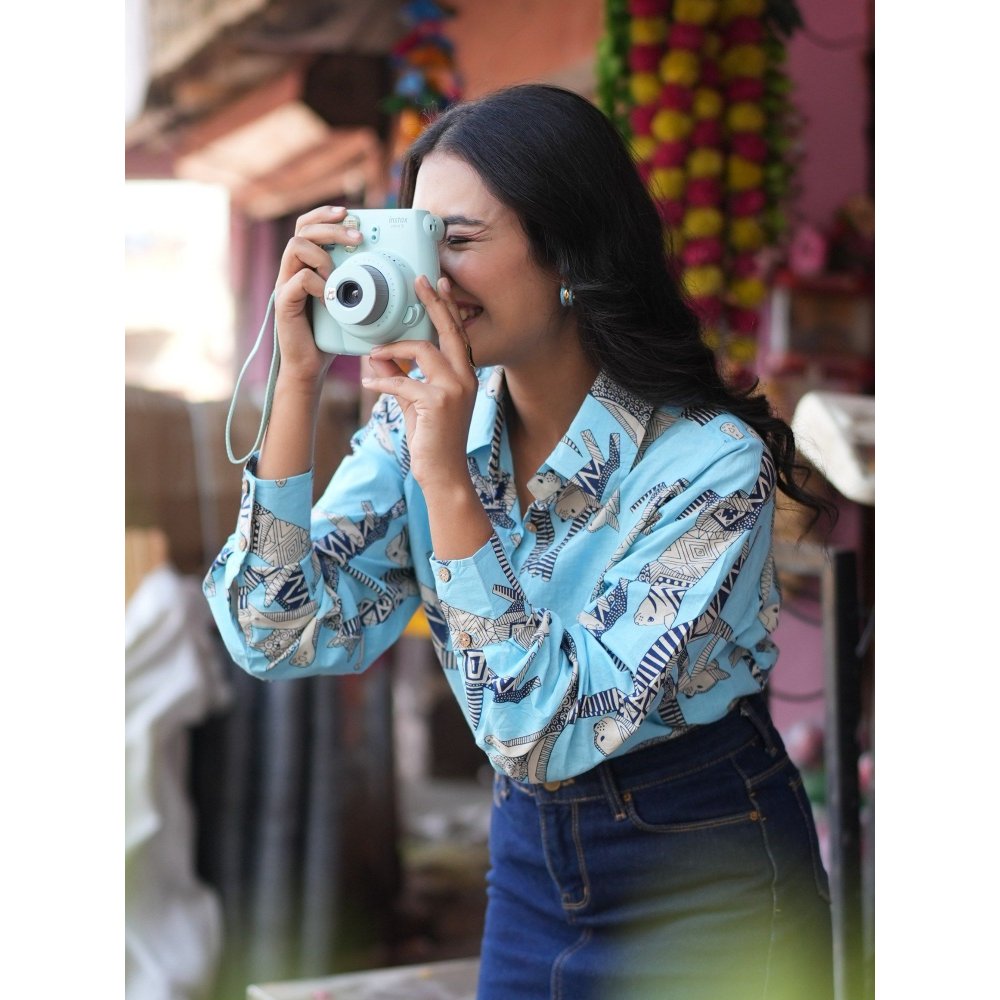 Gulaal Meow Blue Cotton Shirt