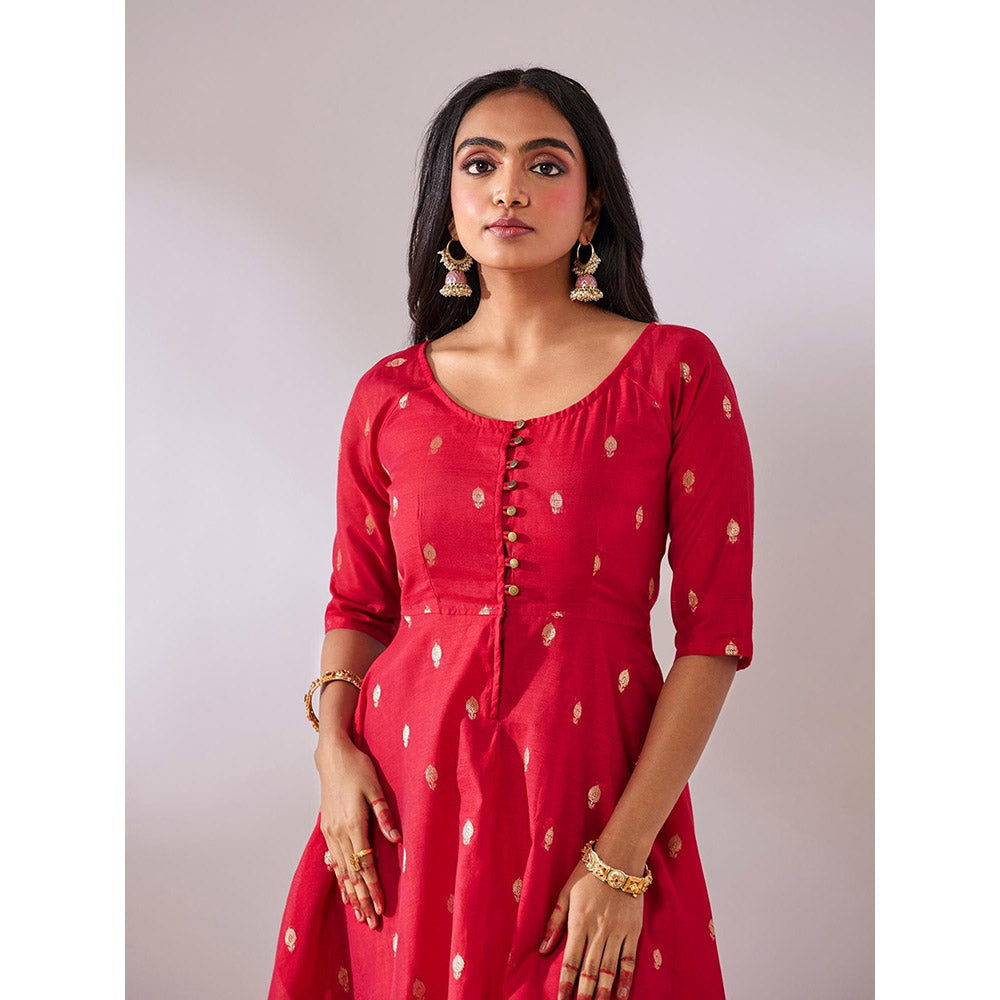 Gulaal Tulsi Red Banarasi Fit & Flare Maxi Dress
