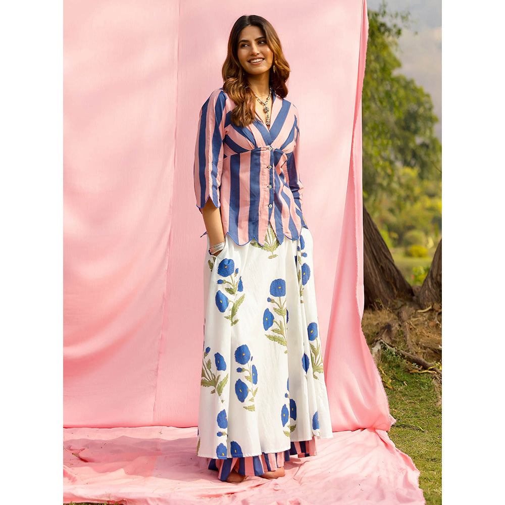 Gulaal Brij Multi-Color Poppy And Stripe Shirt with Lehenga (Set of 2)