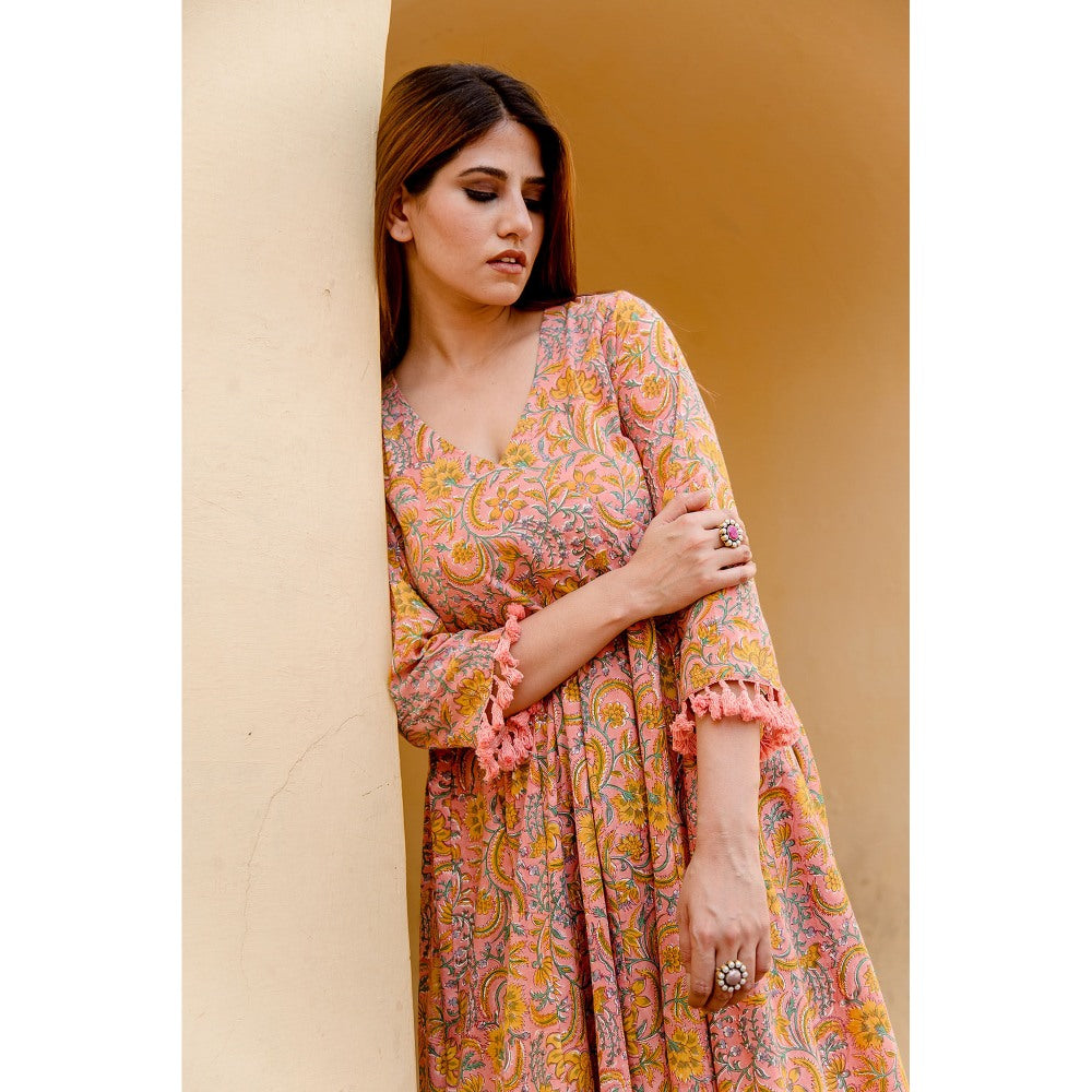 Gulabo Jaipur Acacia Peach Anarkali Kurta with Pants & Dupatta (Set of 3)
