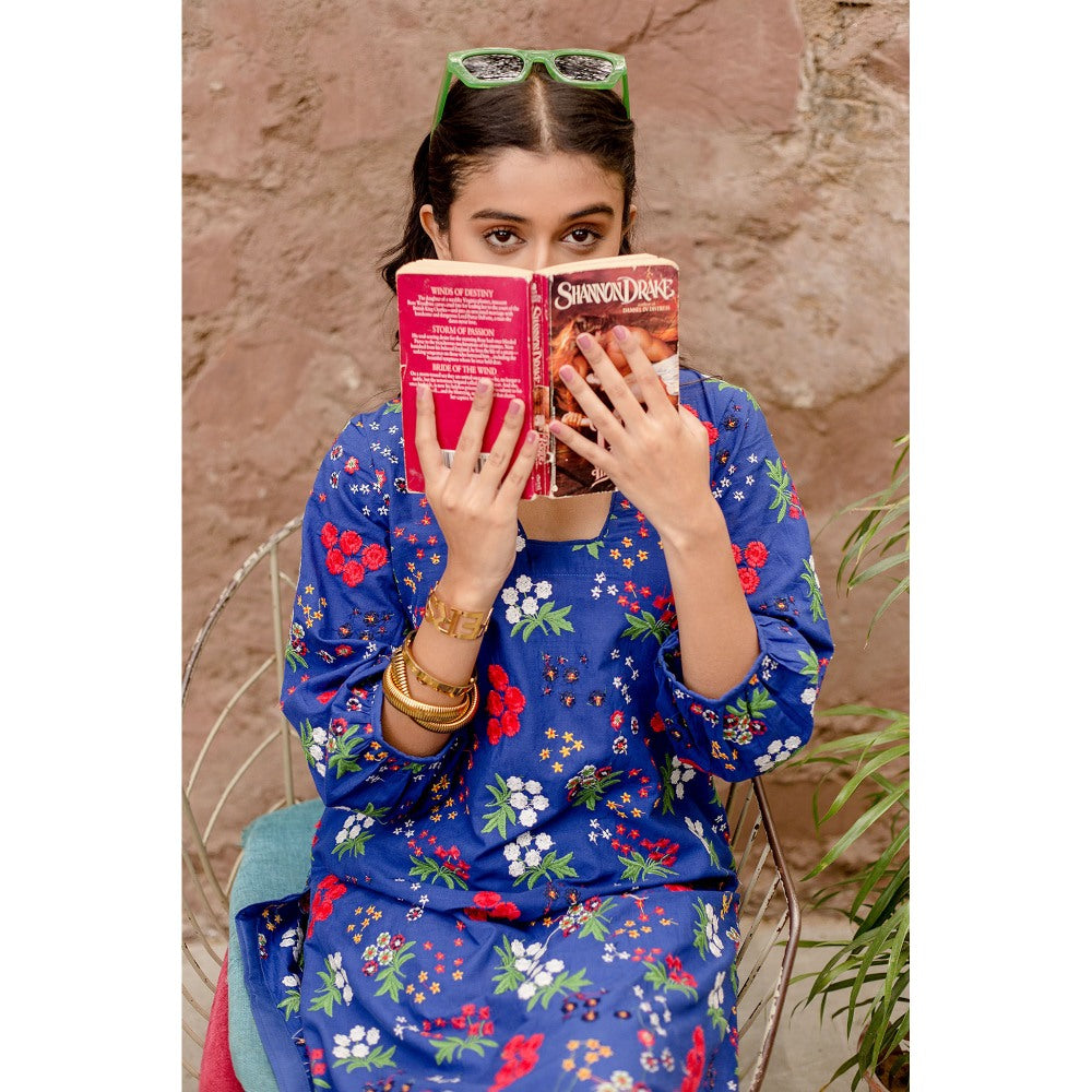 Gulabo Jaipur Garden Blue Kurta with Pants (Set of 2)