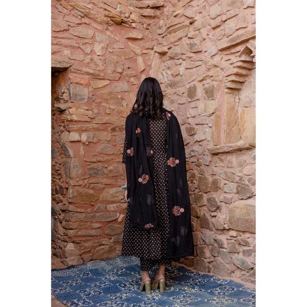 Gulabo Jaipur Padma Black Anarkali Kurta with Pants & Dupatta (Set of 3)